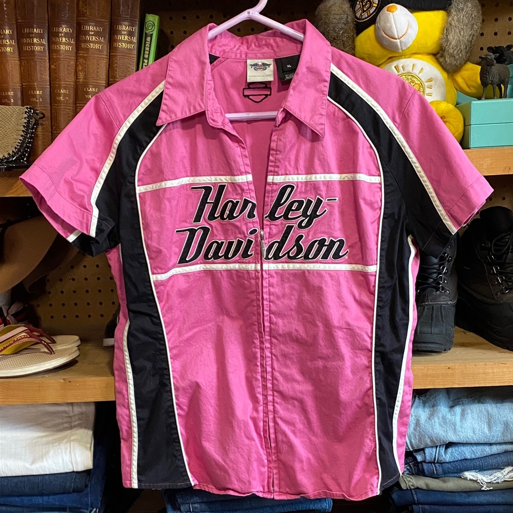 Harley-Davidson Pink and Black Button-Down Shirt